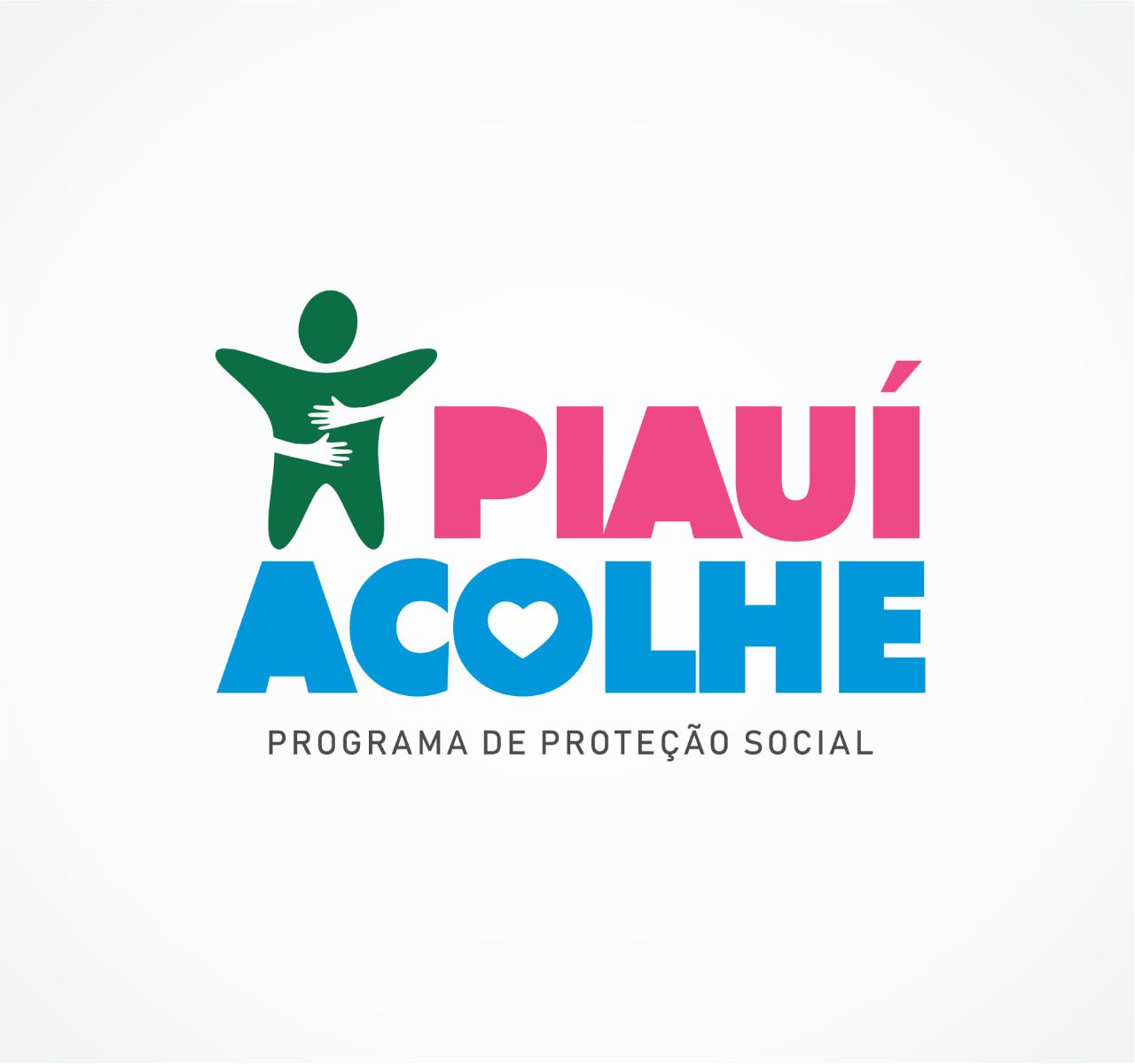 Logo do programa de proteção social Piauí Acolhe, que representa uma criança sendo abraçada, e abaixo está escrito "Programa de Proteção Social".